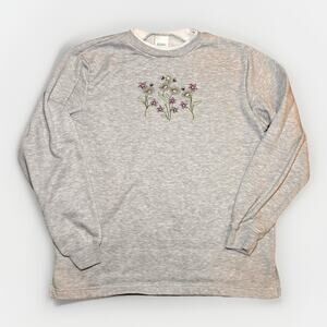 Blair Embroidered Floral Sweatshirt Gray Womens Medium Crewneck Spring